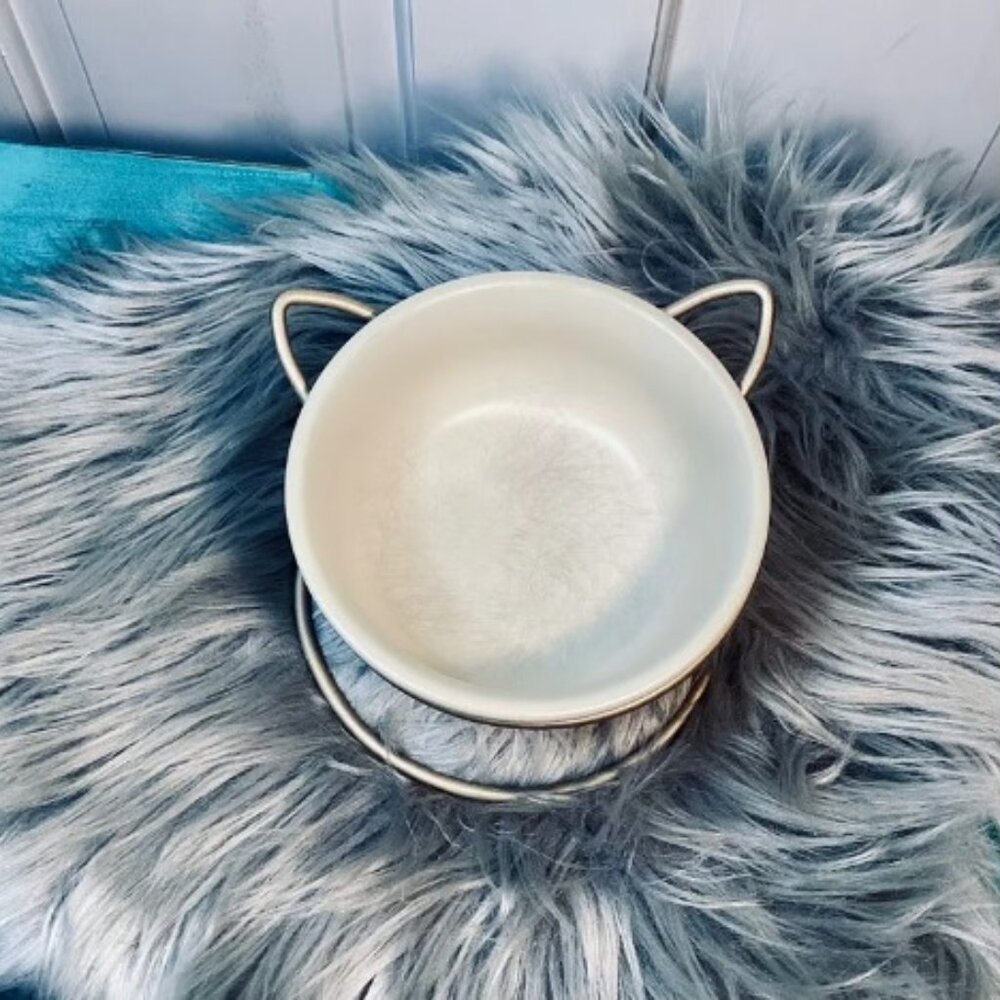 Whisker City Cat Ears Elevated Stand with Ribbed Ceramic Bowl NEW w/o Tags